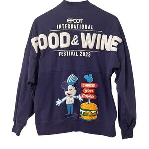 Disney Parks Epcot Food & Wine Festival 2023 Blue Zip Up Spirit Jersey small